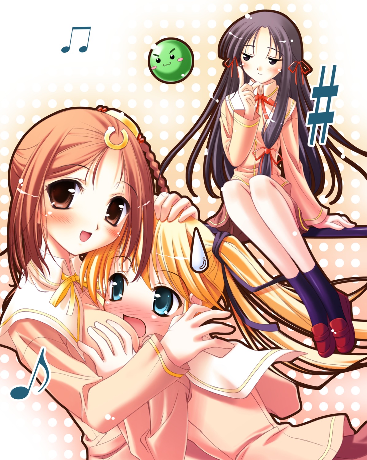 breast_grab happiness hiiragi_anri kamisaka_haruhi ko~cha seifuku takamine_koyuki windmill yuri