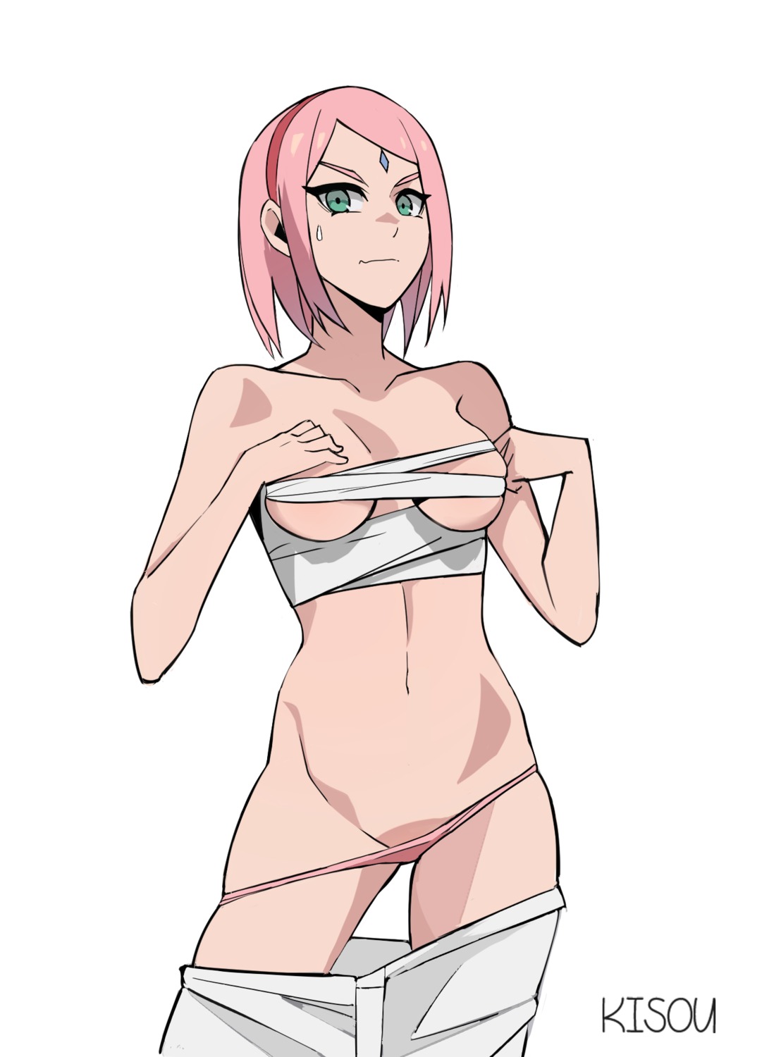 haruno_sakura kisou naruto pantsu panty_pull sarashi