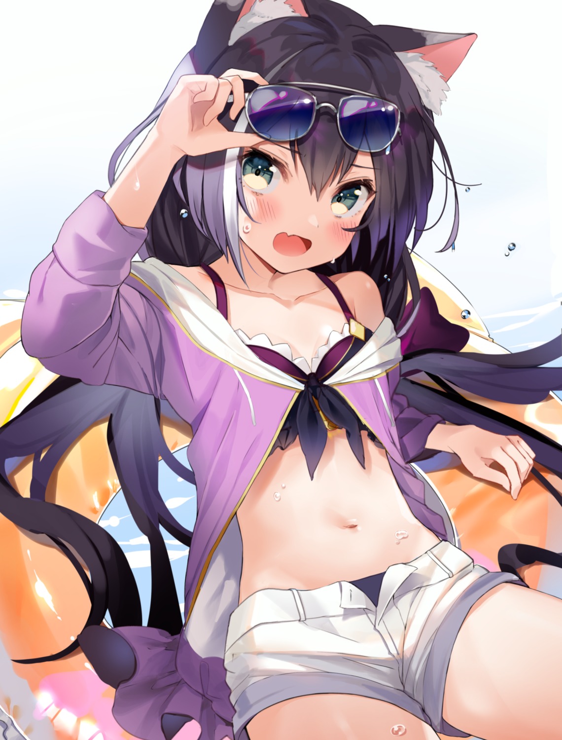 animal_ears bikini kanda_done karyl_(princess_connect) megane nekomimi open_shirt princess_connect princess_connect!_re:dive swimsuits tail wet