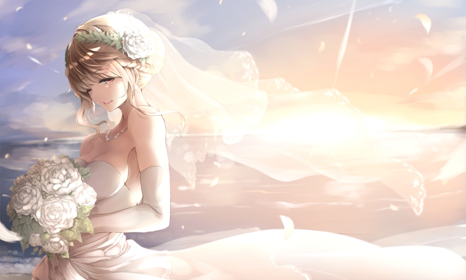 cleavage dress fuu_(artist) wedding_dress