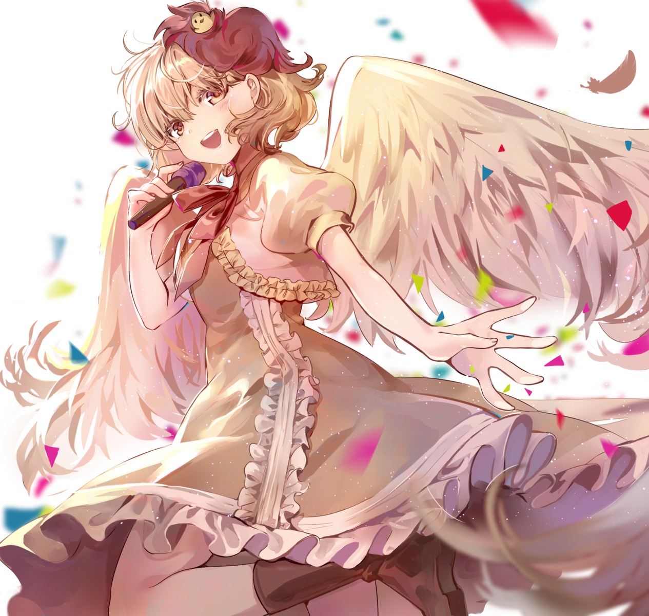 dress kita_(kitairoha) niwatari_kutaka skirt_lift touhou wings