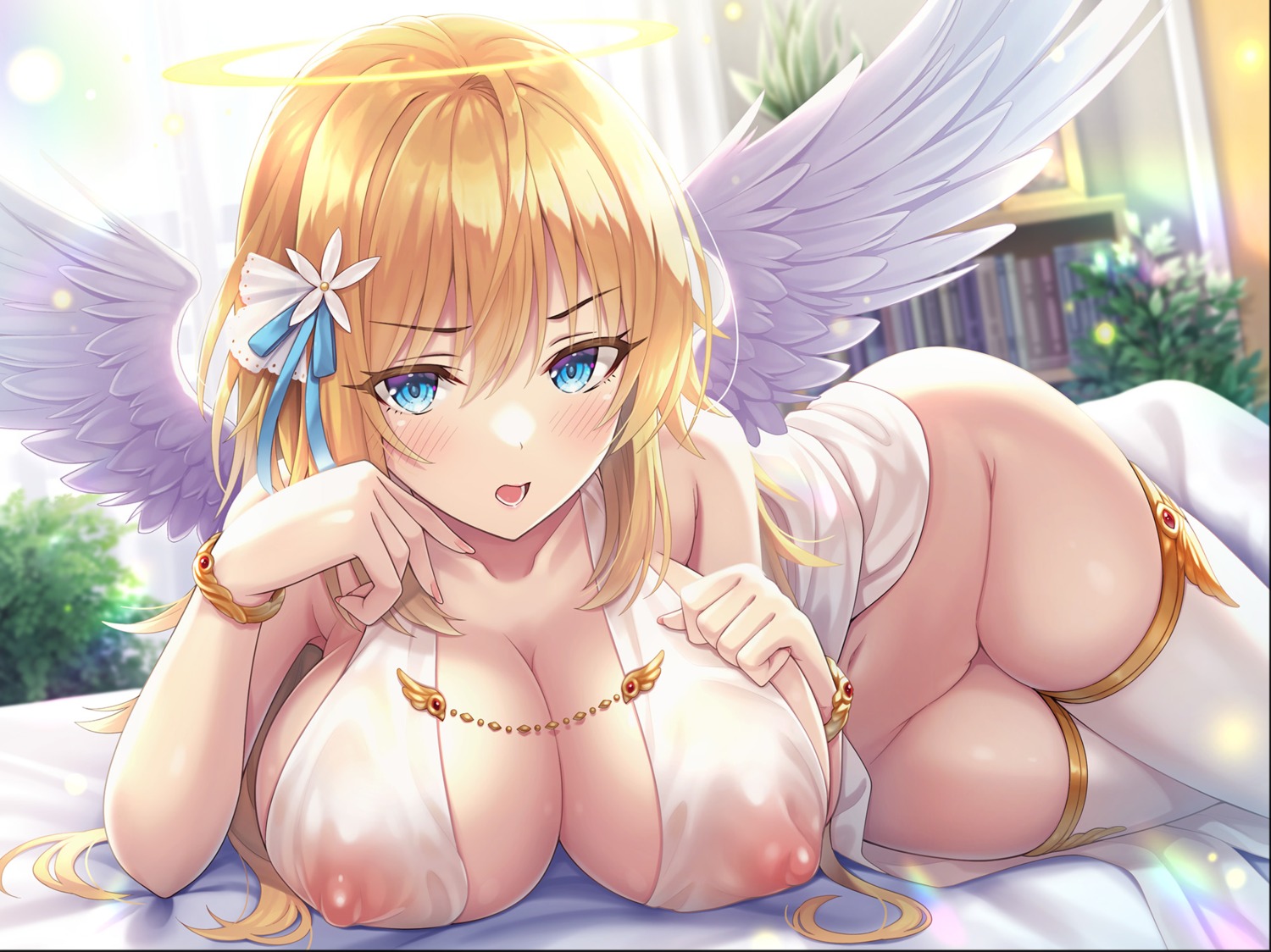 angel jpeg_artifacts nipples no_bra nopan pussy see_through thighhighs uncensored urabi wings