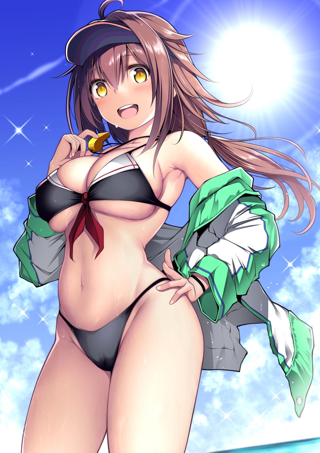 bikini cameltoe kantai_collection kuromayu open_shirt shiratsuyu_(kancolle) swimsuits