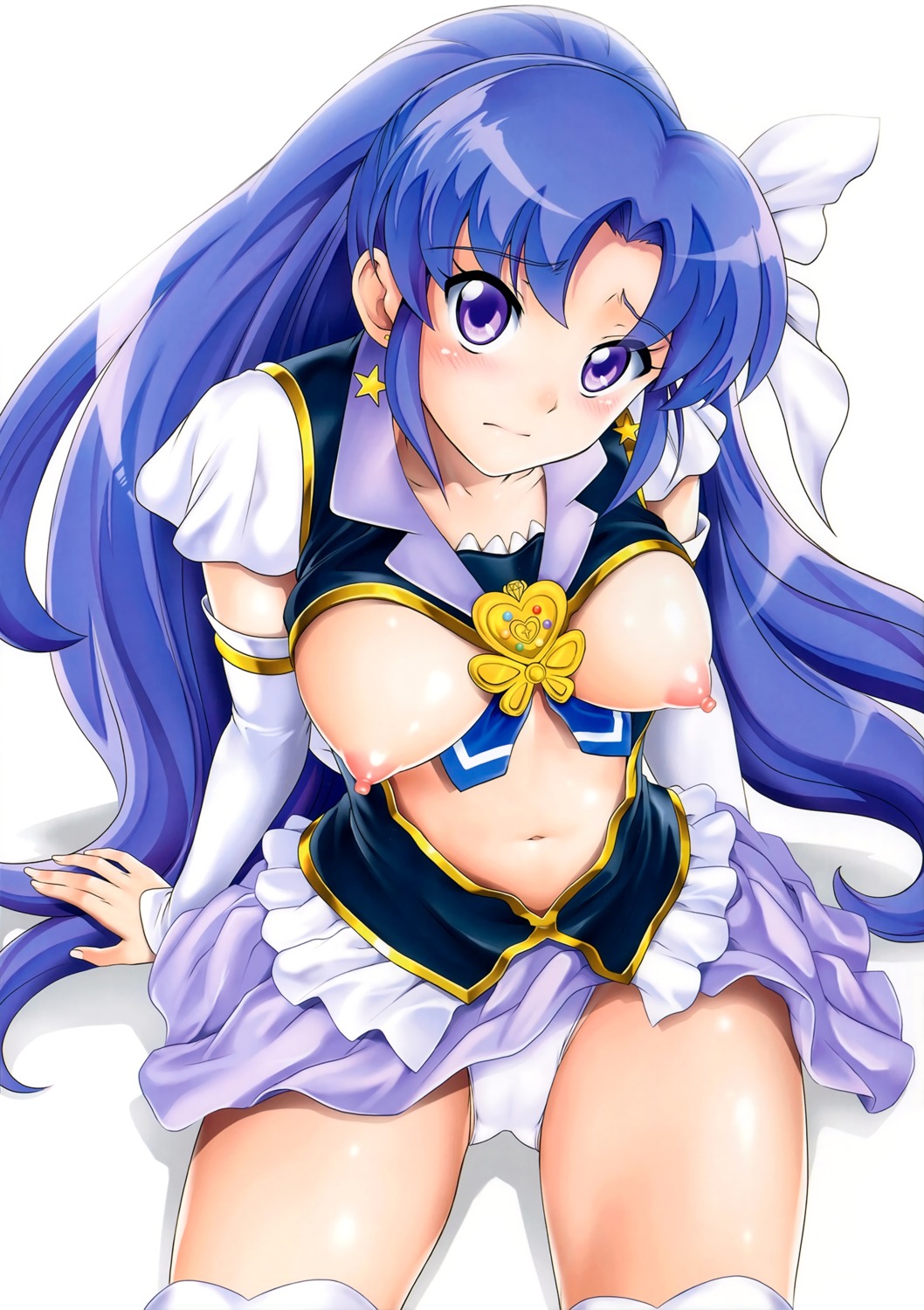 breasts cameltoe cyclone dress hikawa_iona nipples no_bra open_shirt pantsu pretty_cure reizei thighhighs