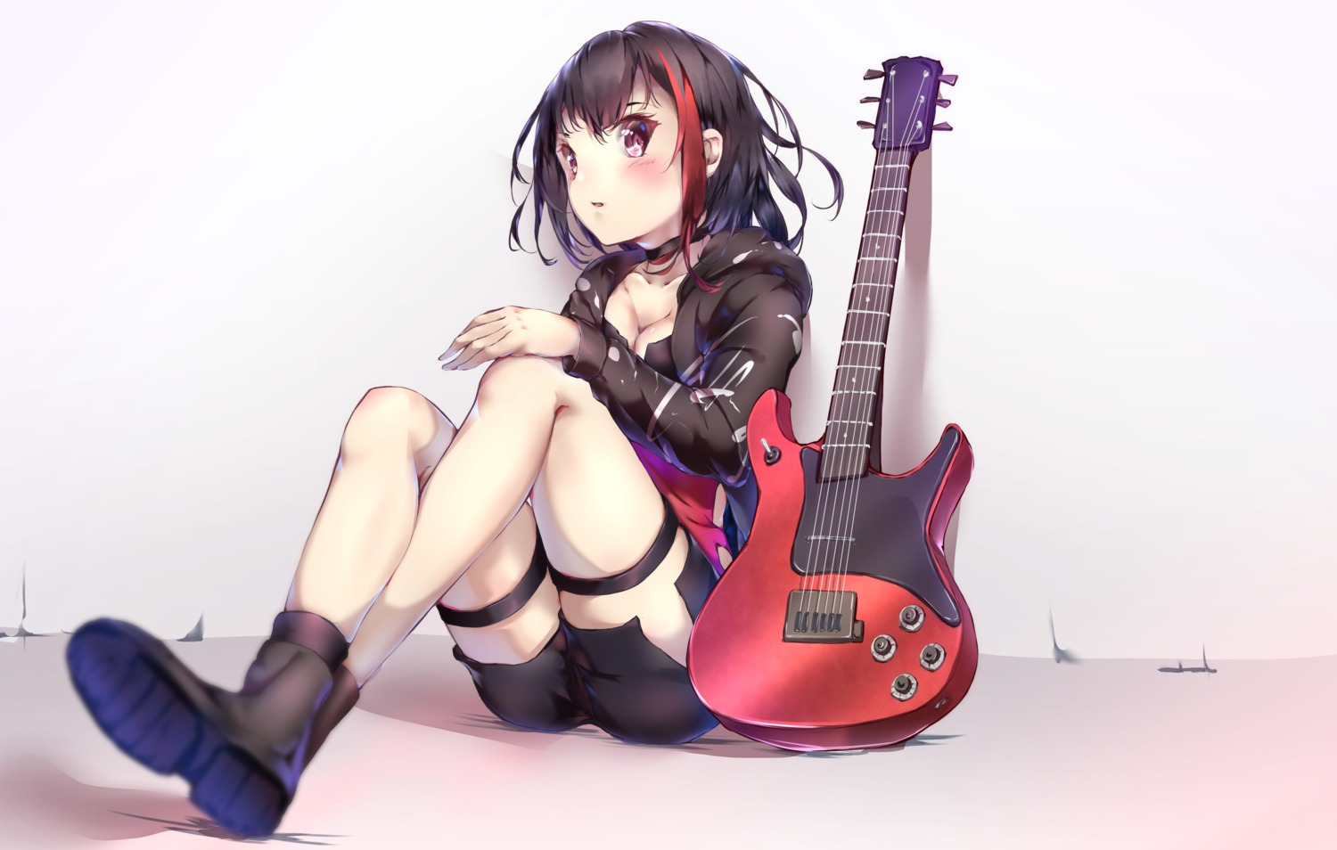 aotsuki_kaoru bang_dream! cleavage garter guitar mitake_ran