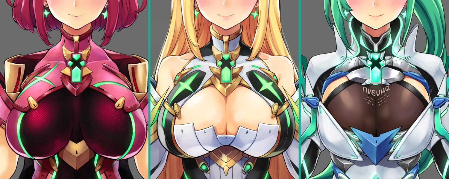 bodysuit cleavage ereraero hikari_(xenoblade_2) homura_(xenoblade_2) pneuma_(xenoblade_2) see_through xenoblade xenoblade_chronicles_2