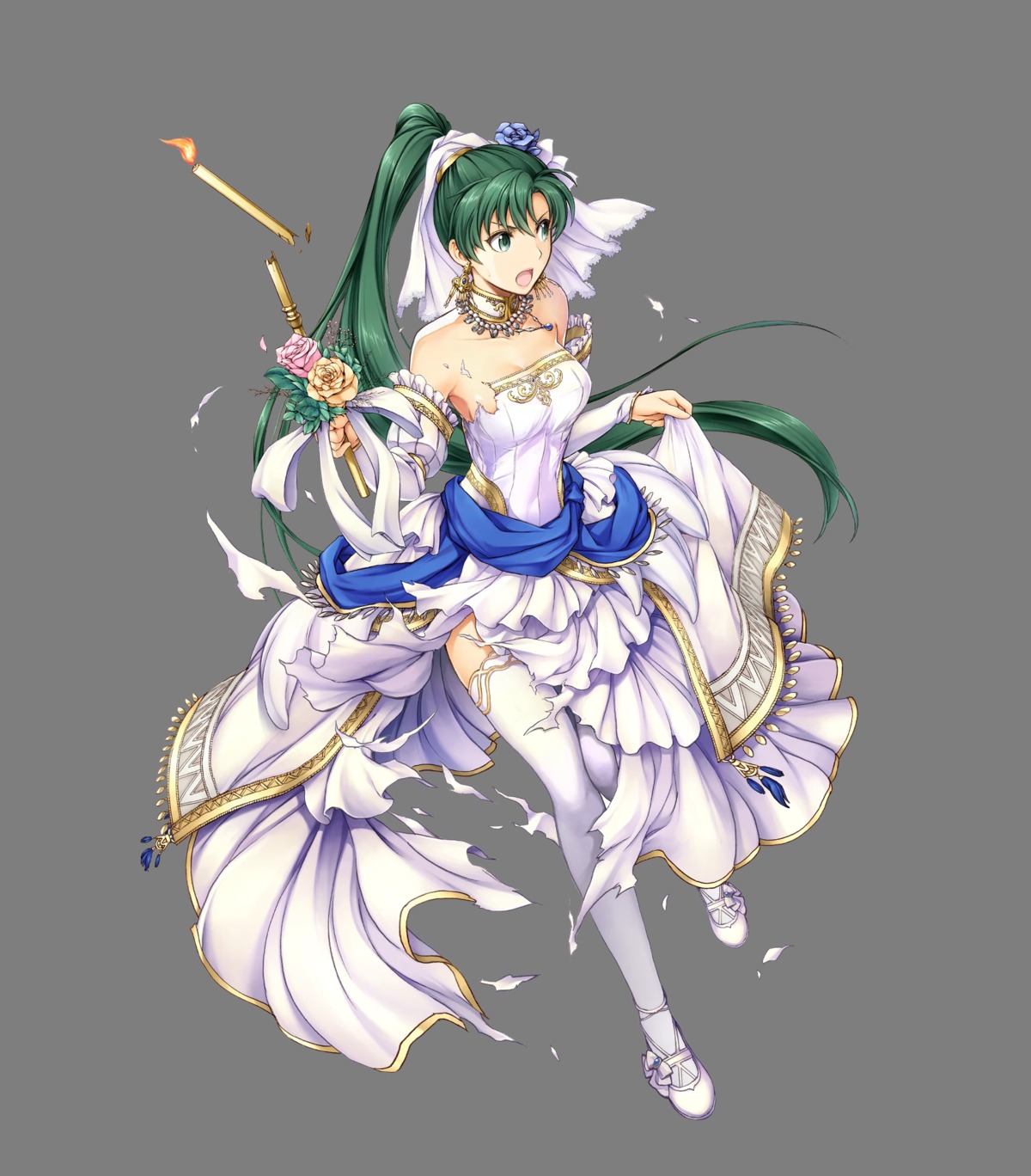 cleavage dress fire_emblem fire_emblem:_rekka_no_ken fire_emblem_heroes lyndis_(fire_emblem) nintendo thighhighs torn_clothes transparent_png wedding_dress yamada_koutarou