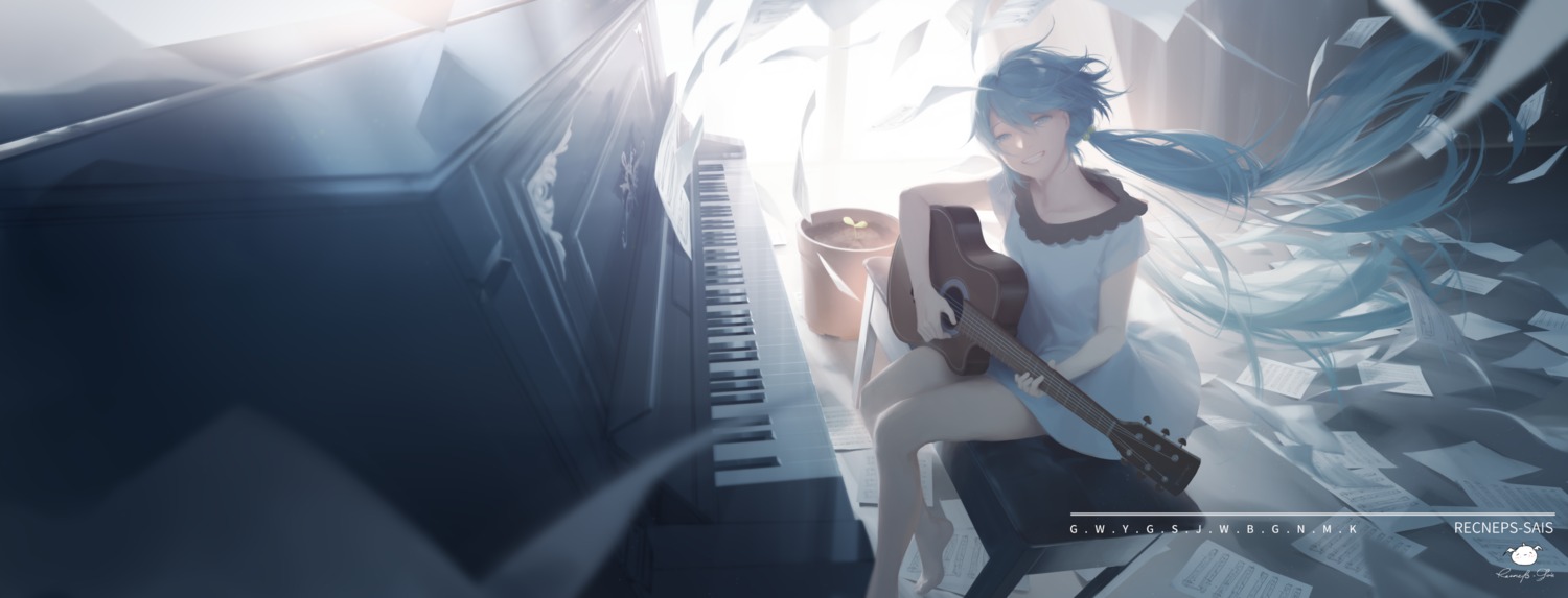 dress guitar hatsune_miku spencer_sais vocaloid