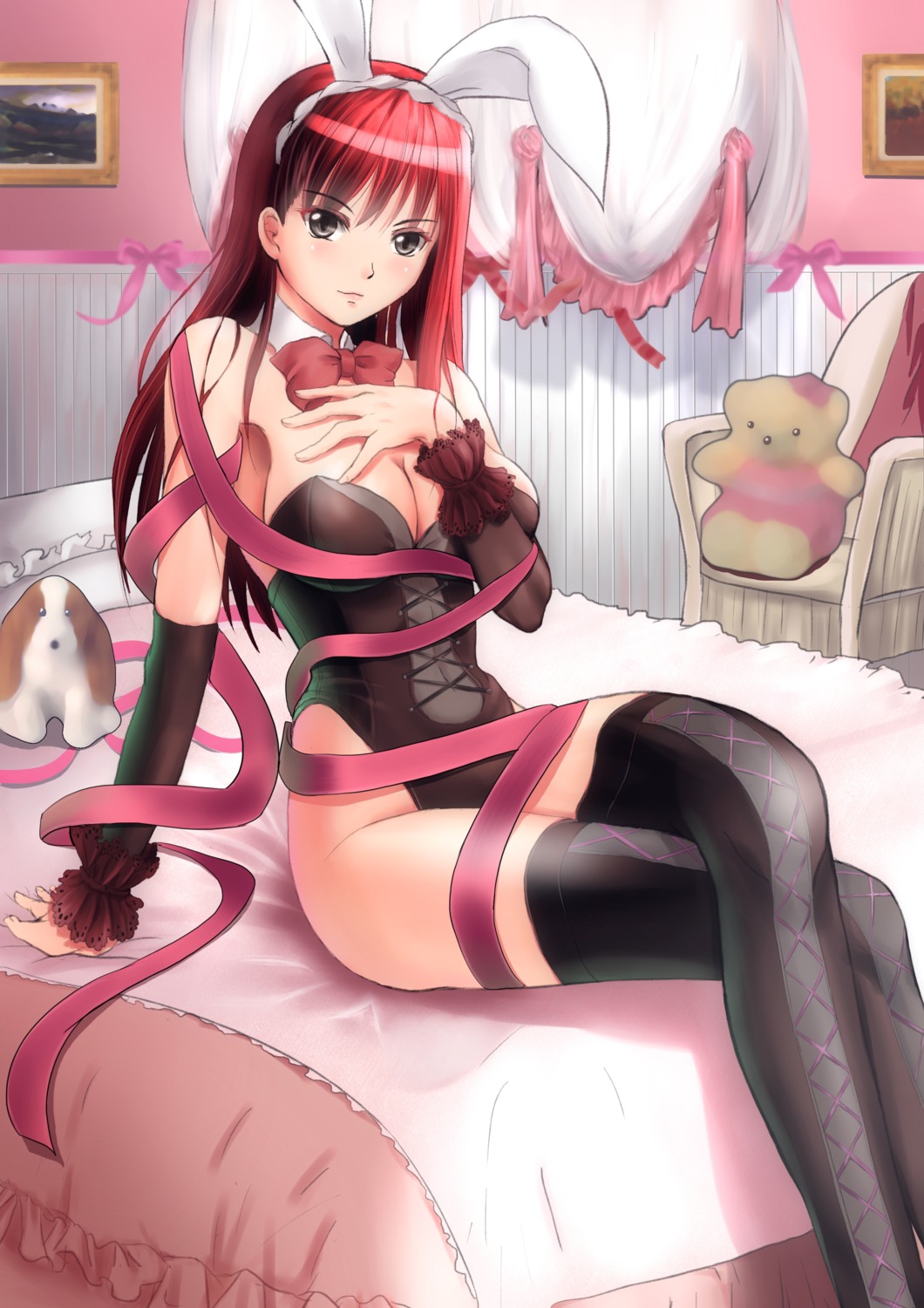 animal_ears bunny_ears bunny_girl cleavage soyokaze thighhighs