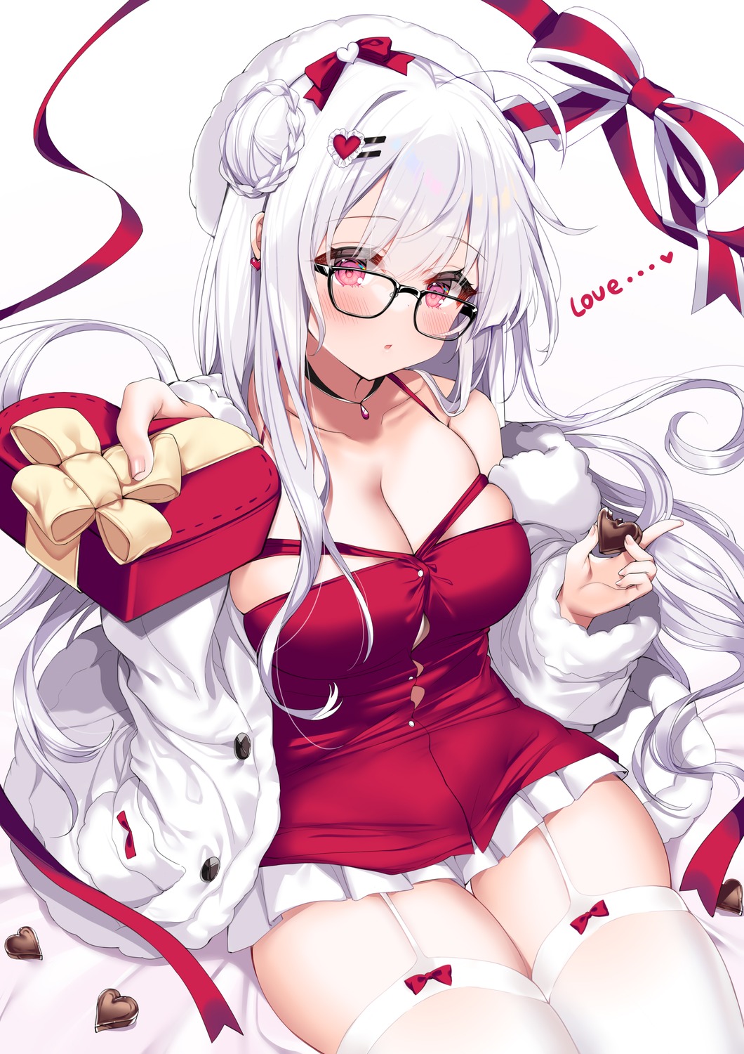 azur_lane cygnet_(azur_lane) hecha megane no_bra stockings thighhighs valentine