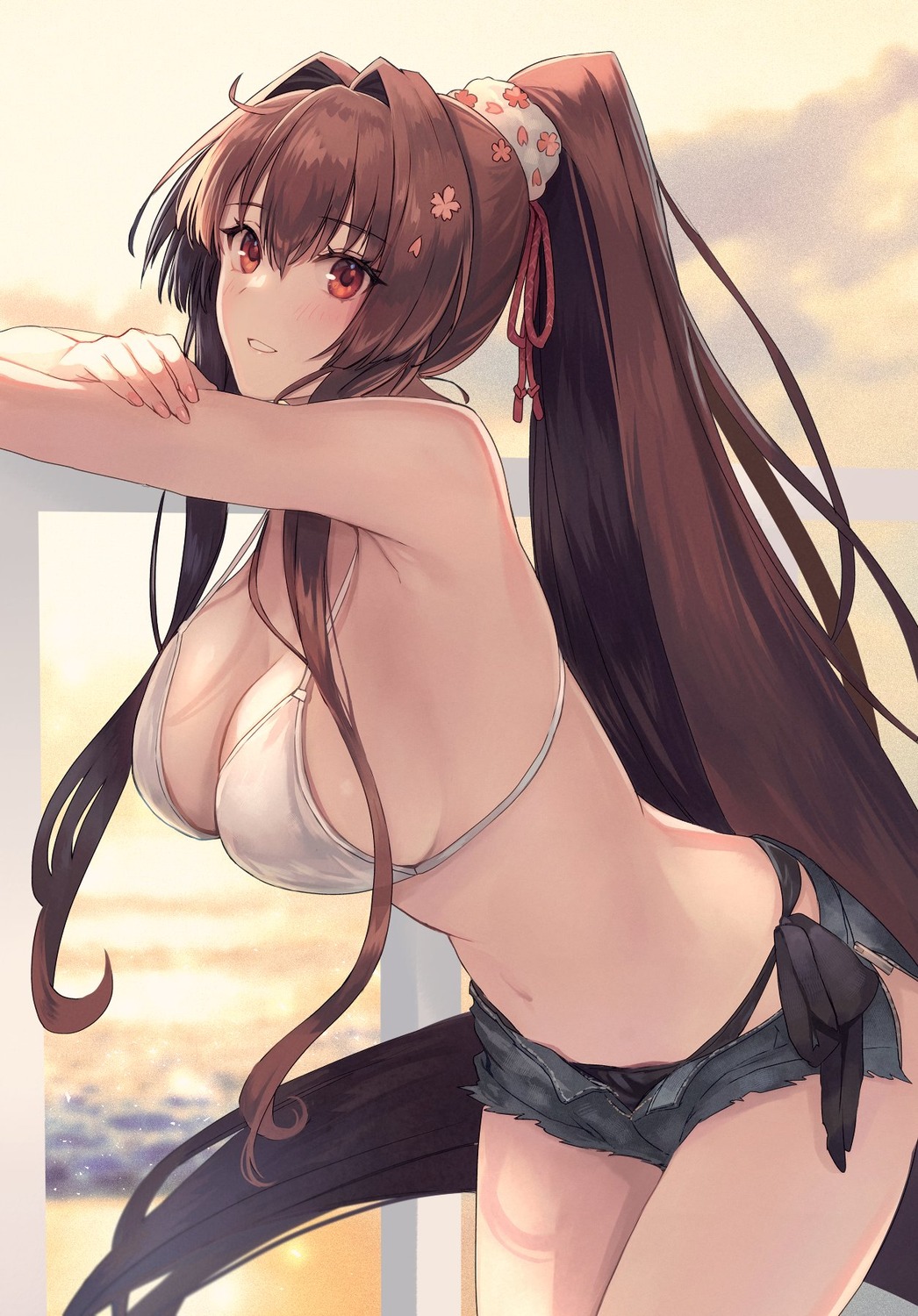 bikini kantai_collection kasumi_(skchkko) swimsuits torn_clothes yamato_(kancolle)