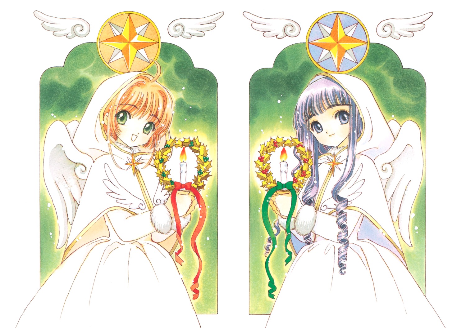 card_captor_sakura christmas clamp daidouji_tomoyo dress kinomoto_sakura wings