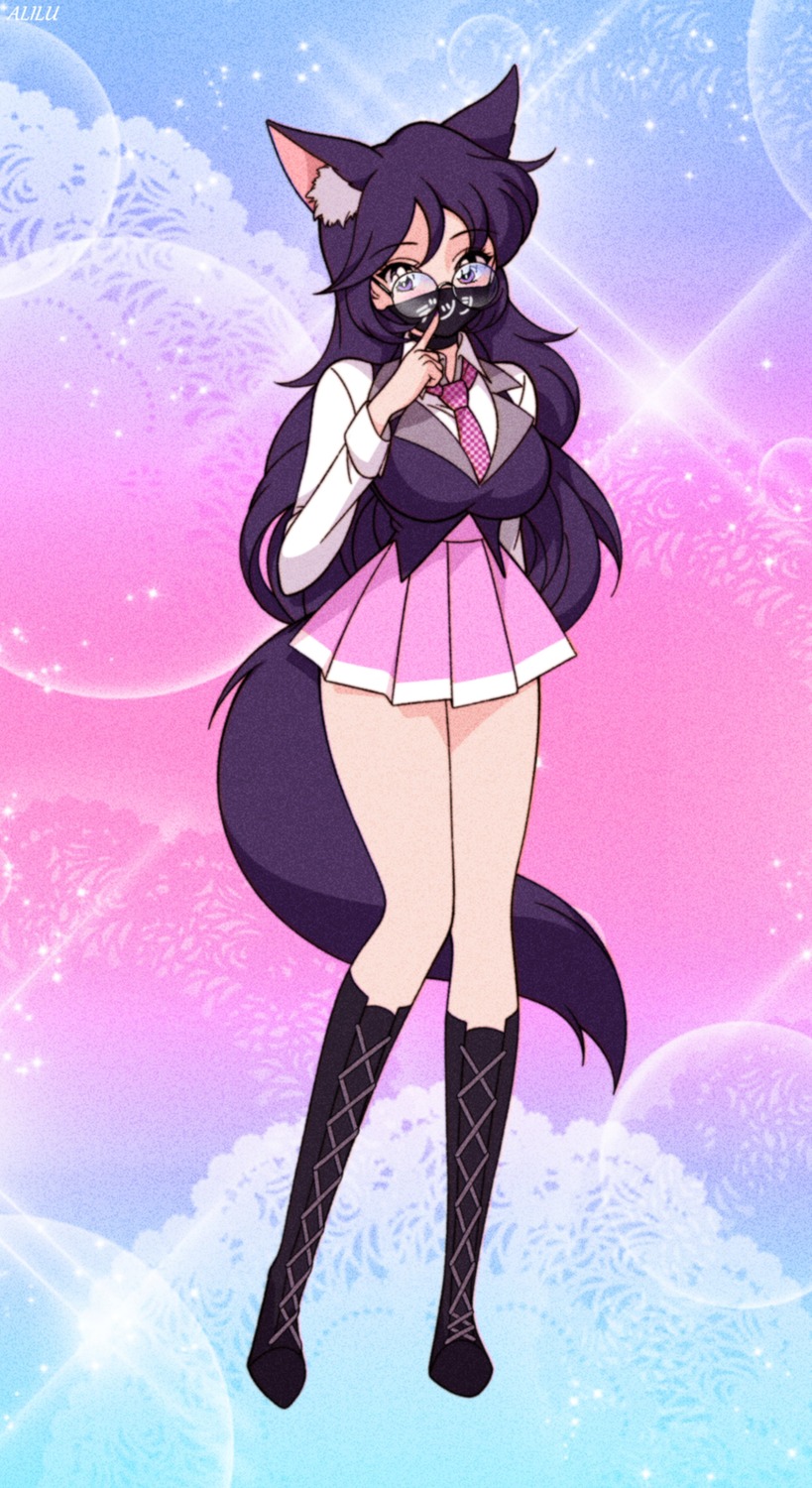 alilu_kohai animal_ears megane seifuku tail