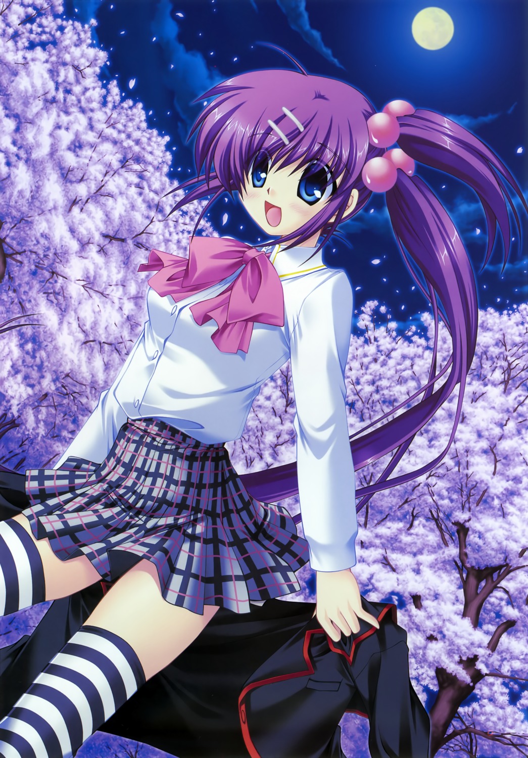 hinoue_itaru key little_busters! saigusa_haruka seifuku skirt_lift thighhighs