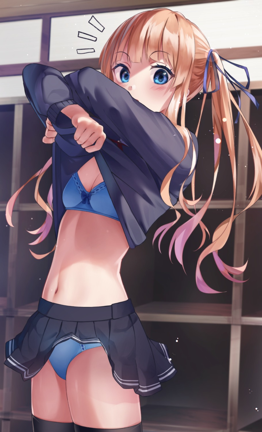 bra cleavage pantsu saenai_heroine_no_sodatekata sawamura_spencer_eriri seifuku shirt_lift shun'ya_(daisharin36) skirt_lift sweater thighhighs undressing