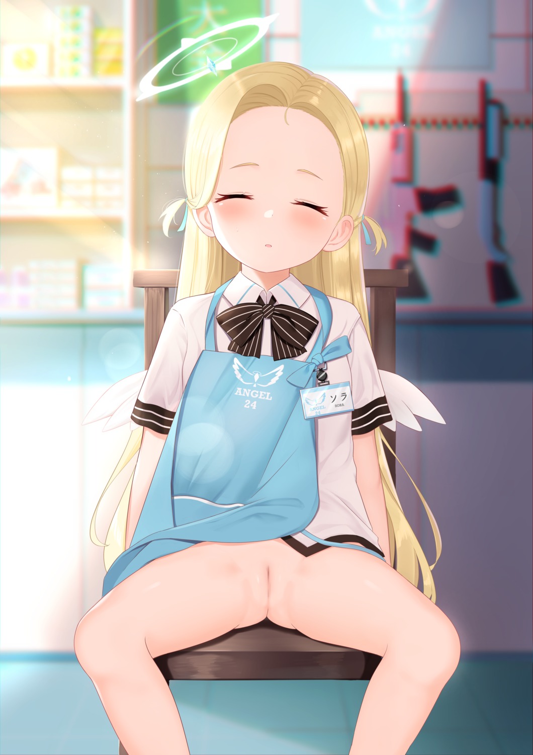 angel blue_archive censored hawawa loli nopan pussy sora_(blue_archive) uniform wings