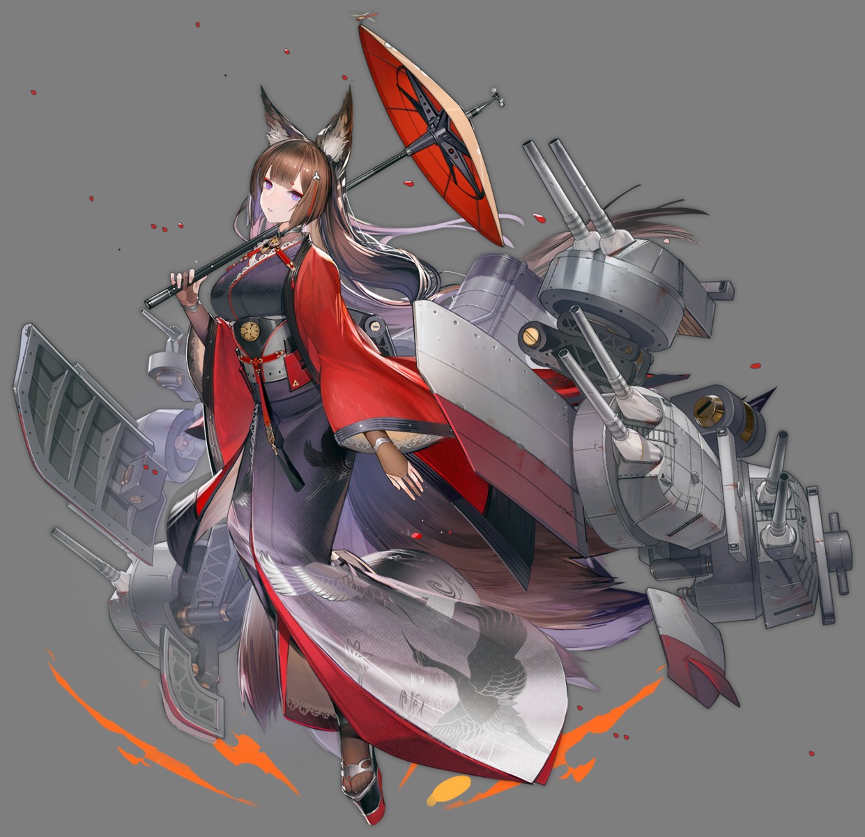 amagi_(azur_lane) animal_ears azur_lane japanese_clothes kitsune liduke tail transparent_png umbrella