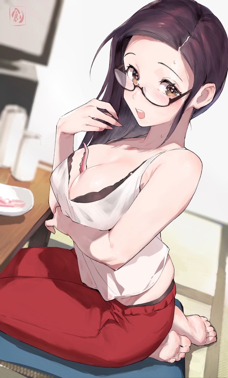 bra breast_hold demi-chan_wa_kataritai eringi25 megane satou_sakie see_through