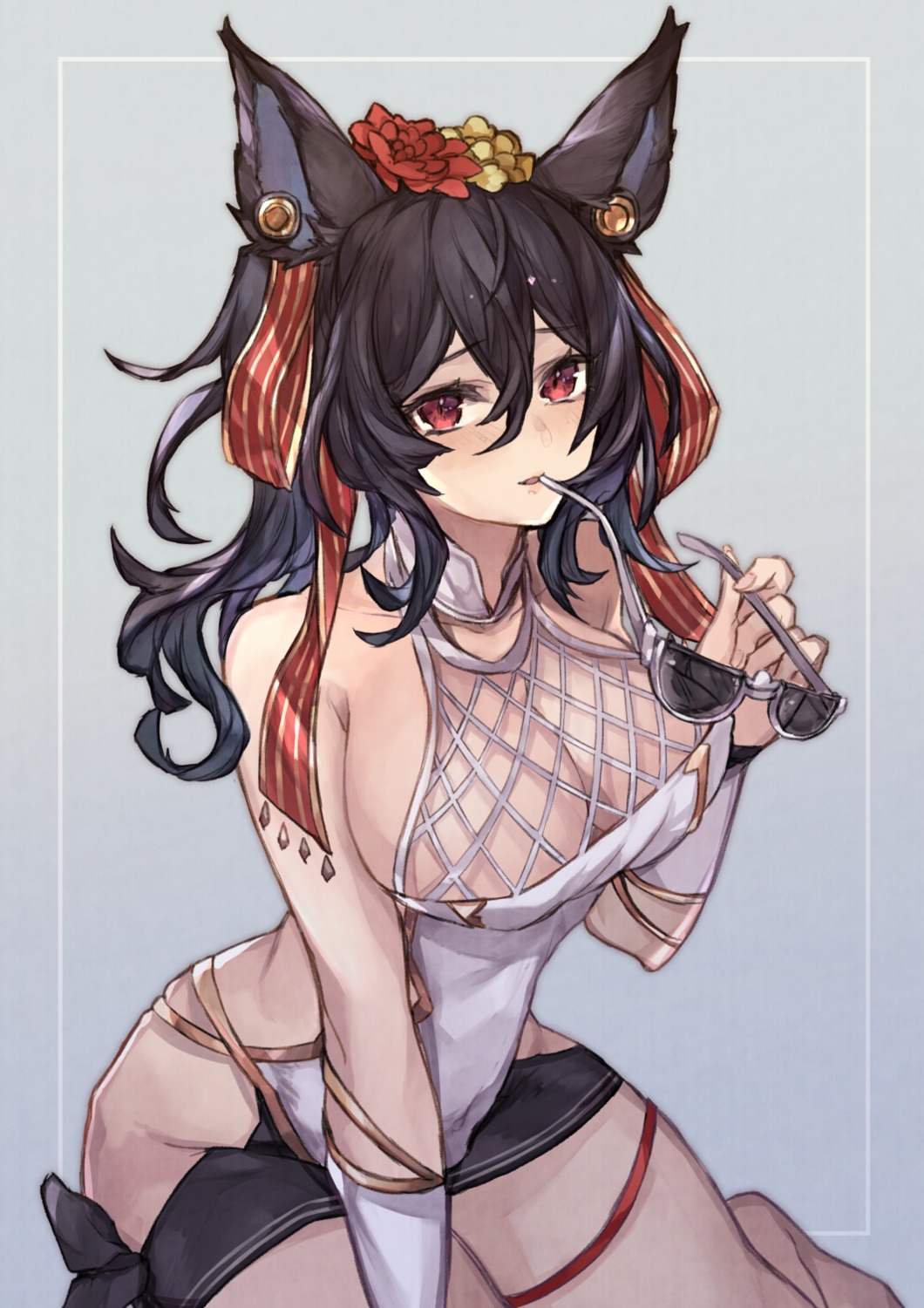 animal_ears cleavage granblue_fantasy ilsa_(granblue_fantasy) megane yokozeroichi