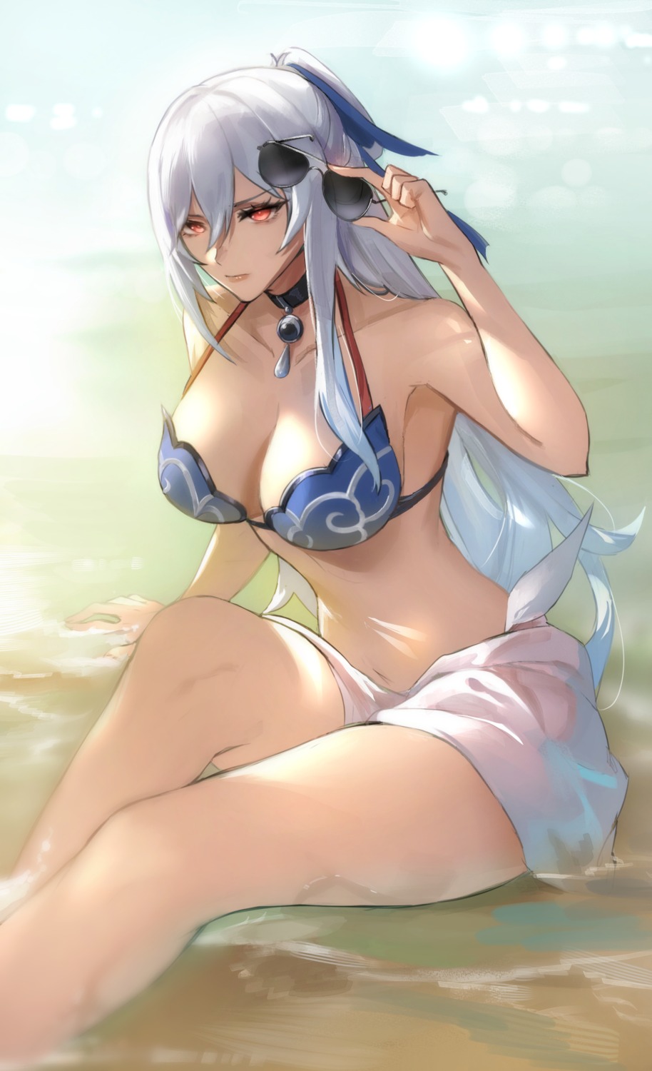 bikini honkai:_star_rail jingliu megane see_through swimsuits tommy_(kingdukeee) wet