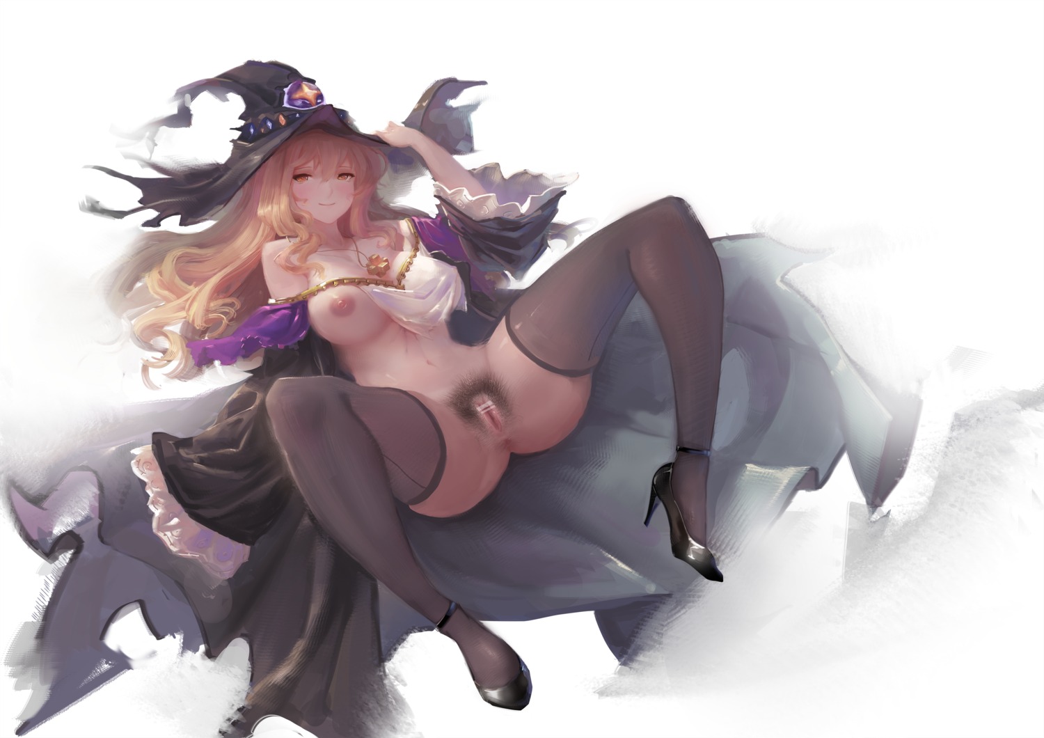 anus bottomless breasts censored daria_dimensional_witch heels nipples no_bra pubic_hair pussy see_through shadowverse thighhighs witch xionghan_de_guangtou