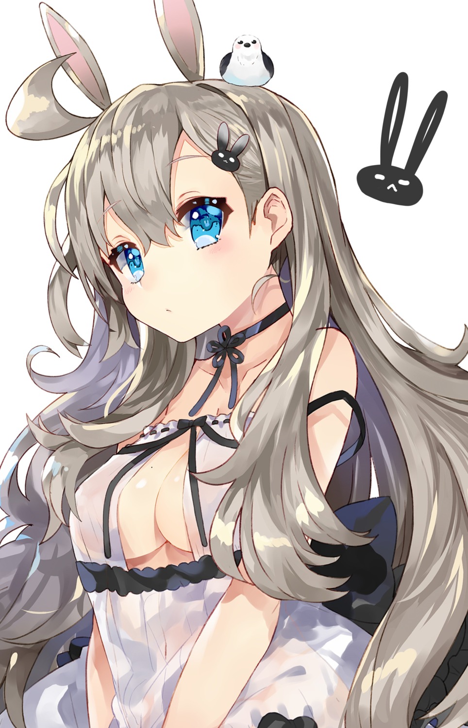 animal_ears bunny_ears cleavage kou_mashiro no_bra see_through