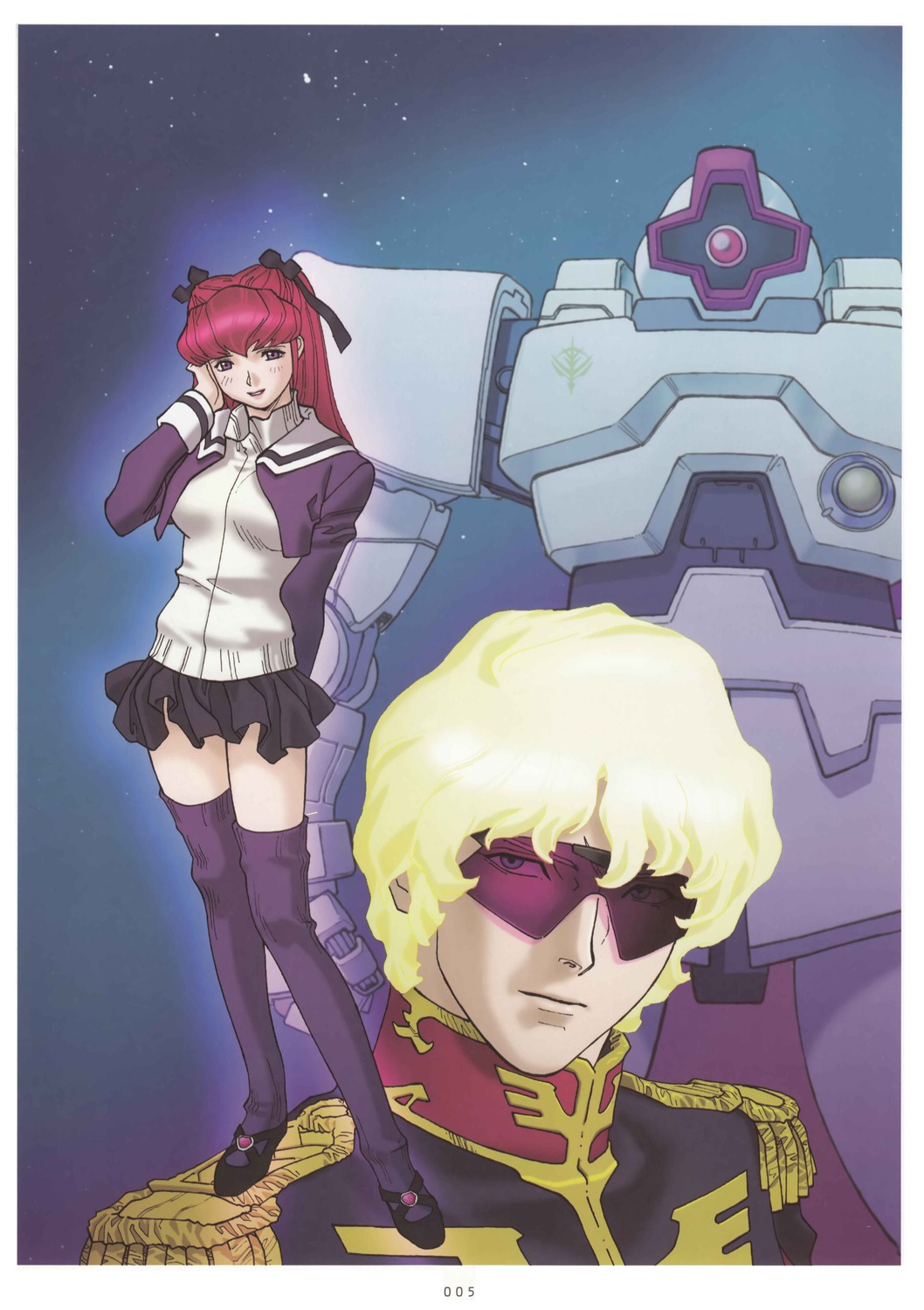 char_aznable gundam gundam_c.d.a. haman_karn kitazume_hiroyuki seifuku thighhighs uniform