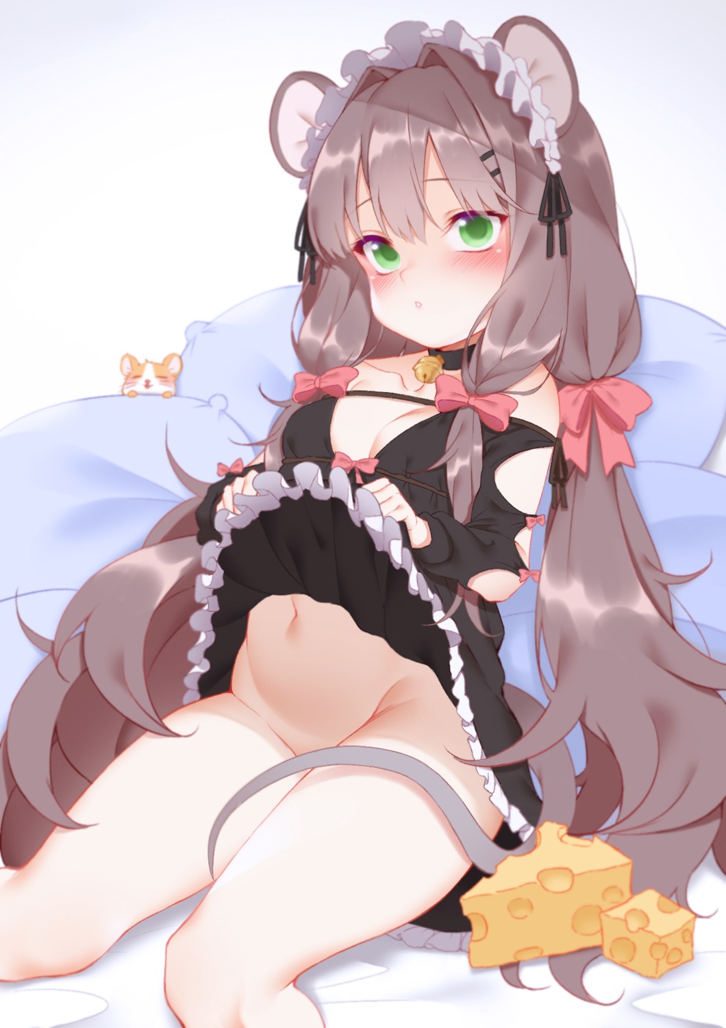 animal_ears cleavage loli maid nopan skirt_lift tail zhaofeng_yinyue