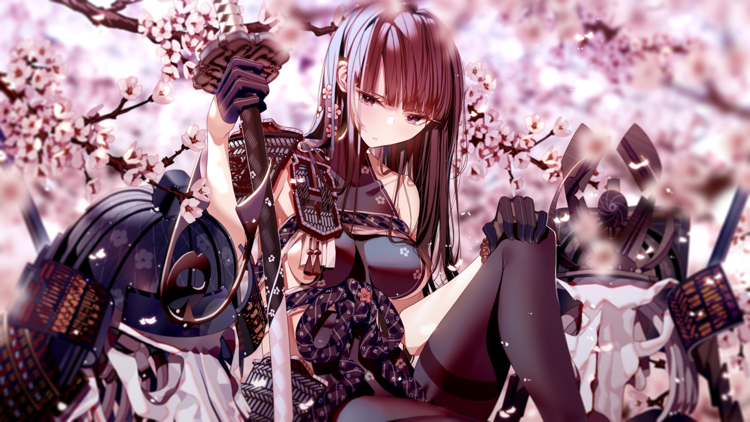 armor atha_(leejuiping) japanese_clothes pantyhose sword wallpaper