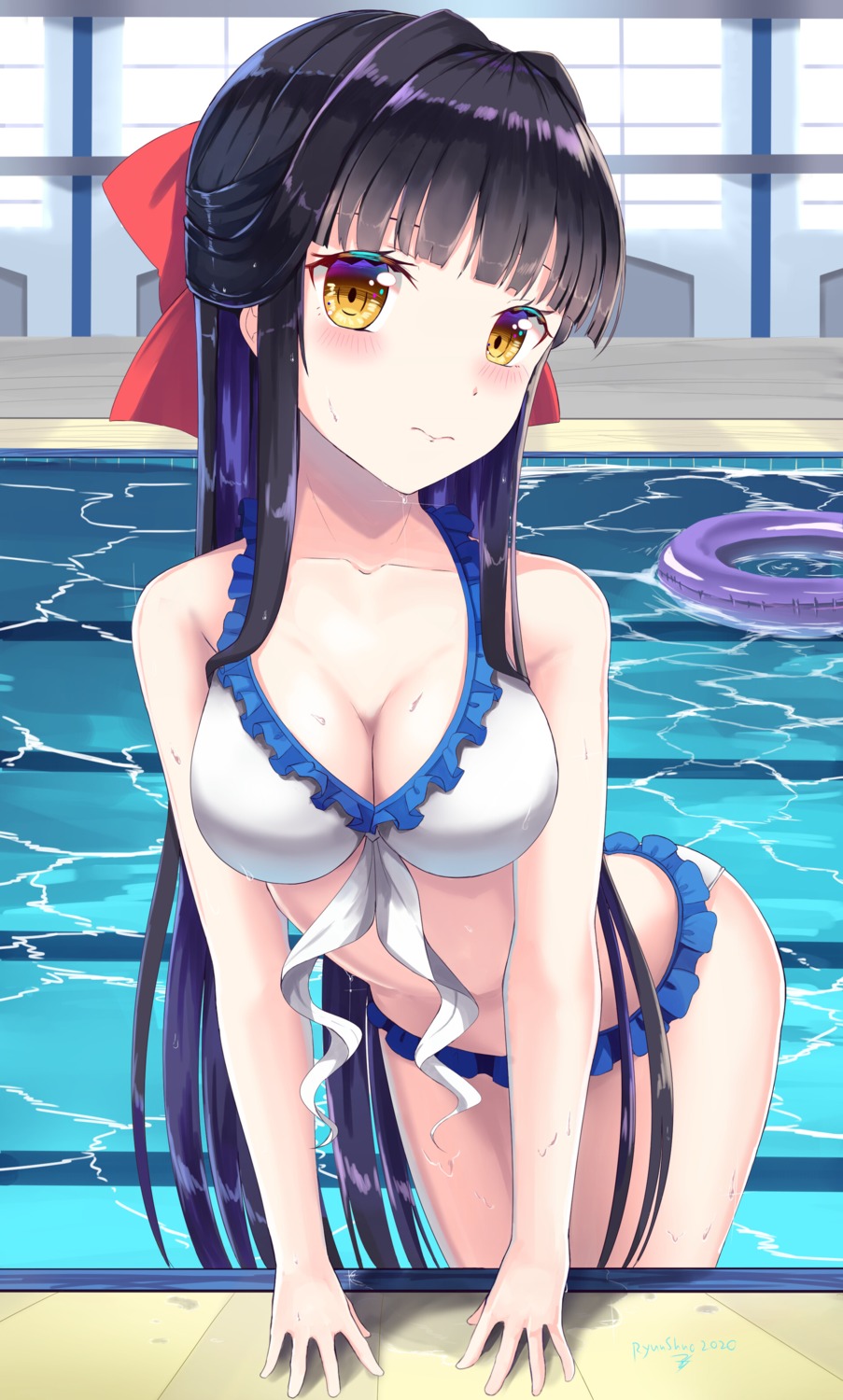 bikini cleavage ryuu_shuo swimsuits wet