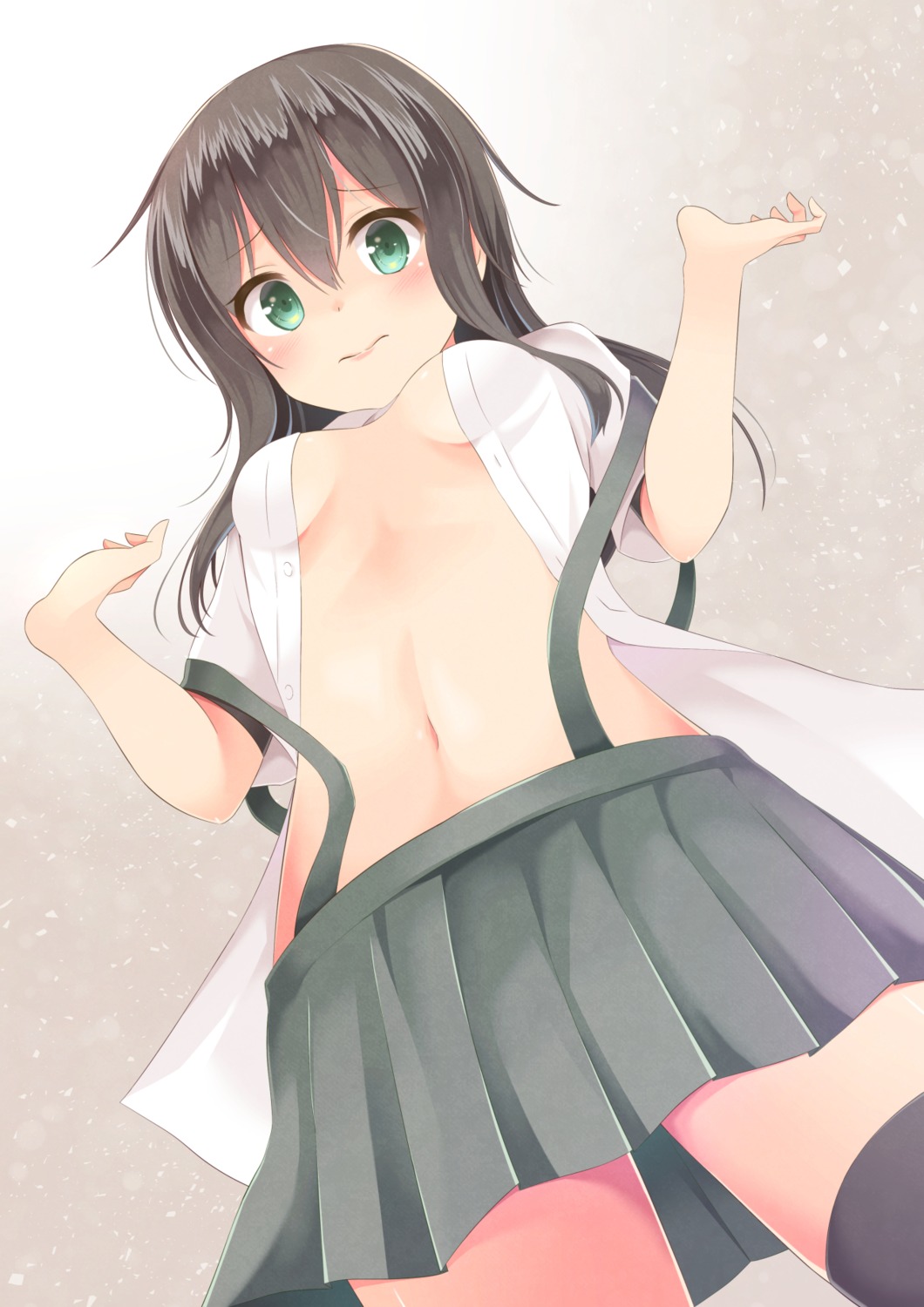 aibumi asashio_(kancolle) cleavage kantai_collection no_bra open_shirt seifuku thighhighs