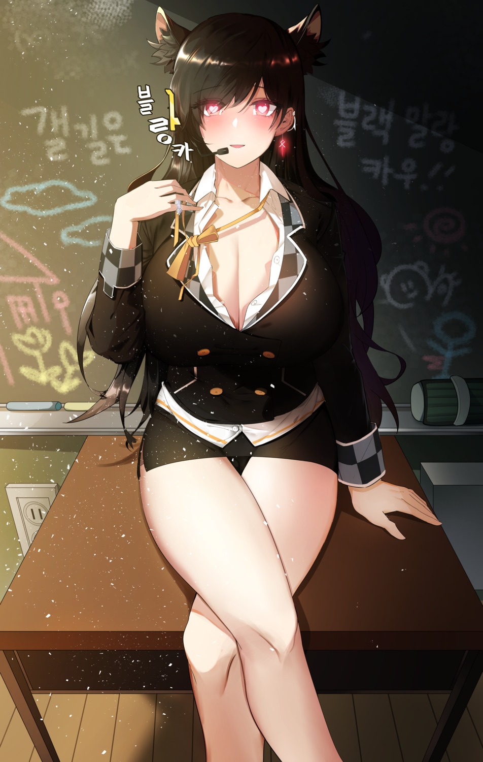 animal_ears business_suit cizzi cleavage elsword no_bra open_shirt pantsu