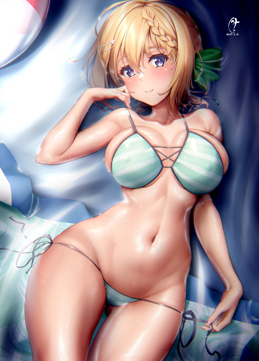 bikini cameltoe etsunami_kumita kantai_collection panty_pull perth_(kancolle) swimsuits undressing wet