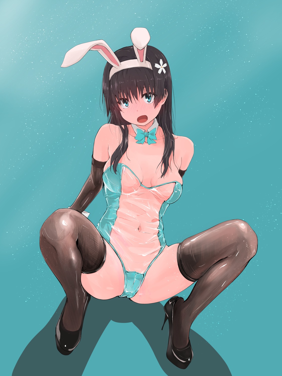 animal_ears bunny_ears bunny_girl heels musaki_(msaki666) no_bra saten_ruiko see_through thighhighs to_aru_kagaku_no_railgun to_aru_majutsu_no_index
