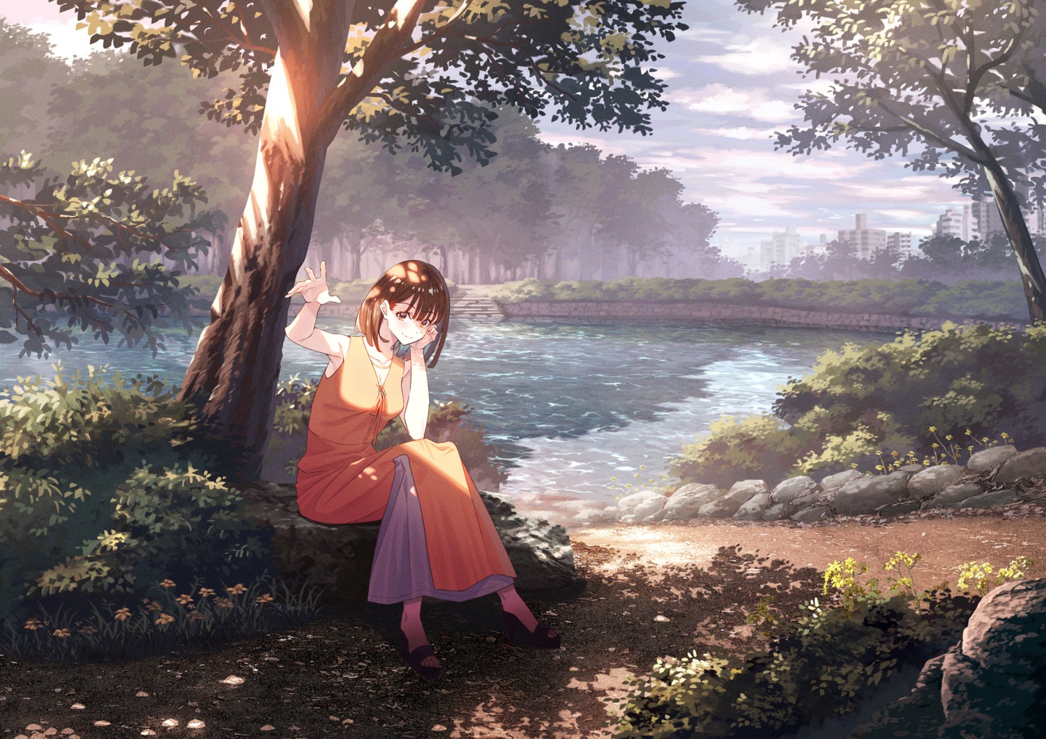 cleavage dress heels komizuki landscape