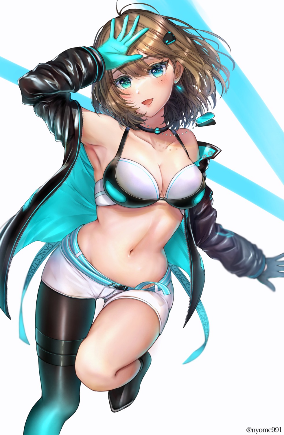 bra cleavage garter heterochromia nyome991 open_shirt takagaki_kaede the_idolm@ster the_idolm@ster_cinderella_girls