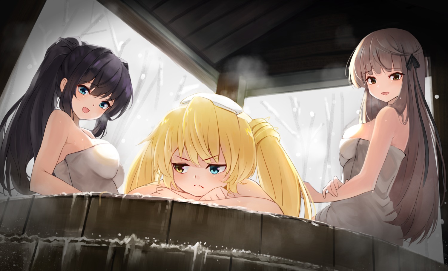 bathing konohana_lucia nakatsu_shizuru onsen rewrite senri_akane tagame_(tagamecat) towel