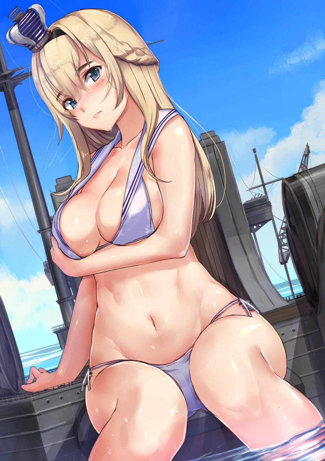 akasa_ai bikini breast_hold cleavage kantai_collection swimsuits warspite_(kancolle) wet