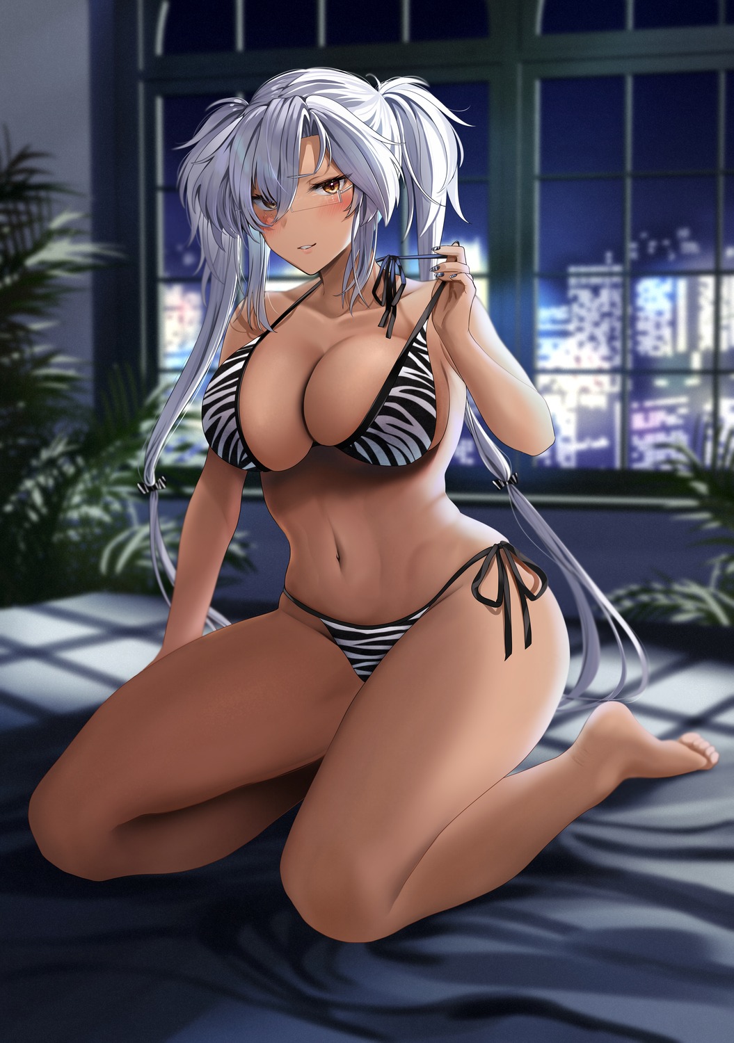 bikini kantai_collection megane musashi_(kancolle) swimsuits undressing yunamaro