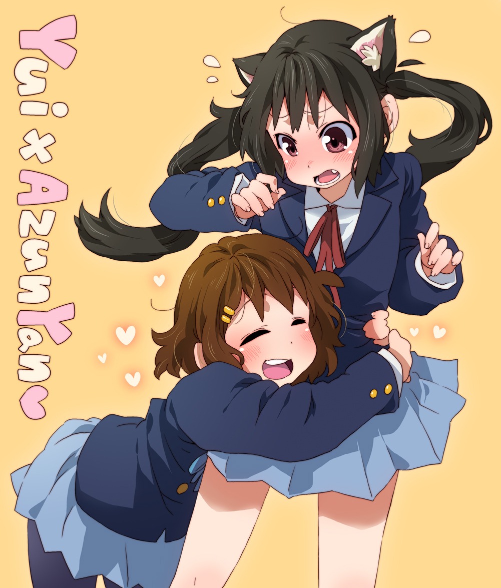 animal_ears hirasawa_yui k-on! nakano_azusa nekomimi pantyhose ringo78 seifuku