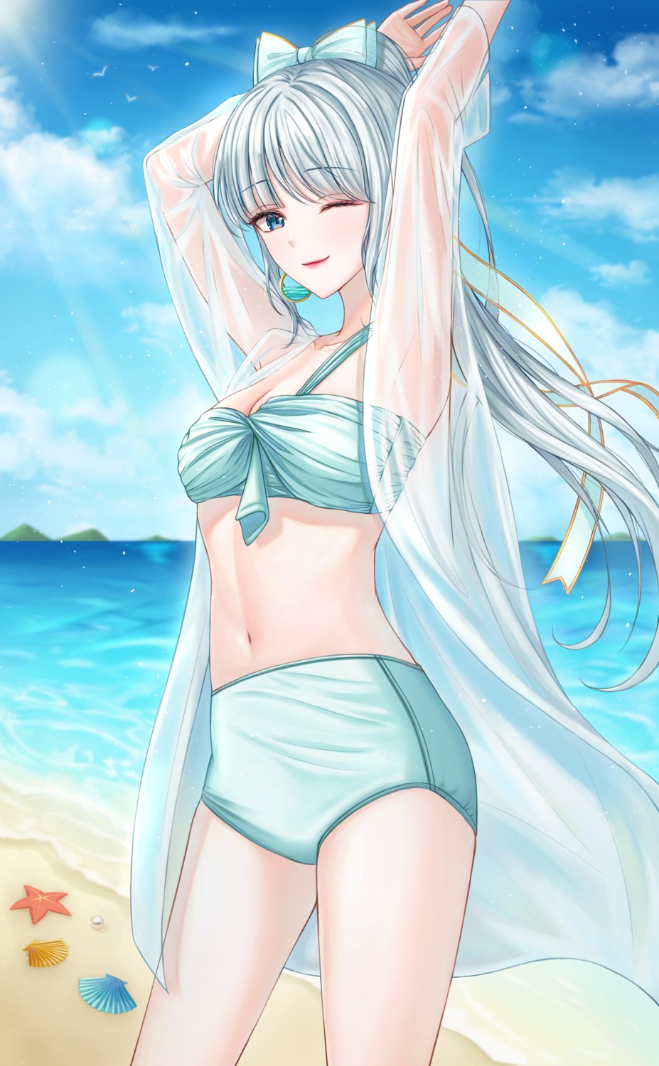 bikini bobmond_(artist) cleavage open_shirt see_through swimsuits