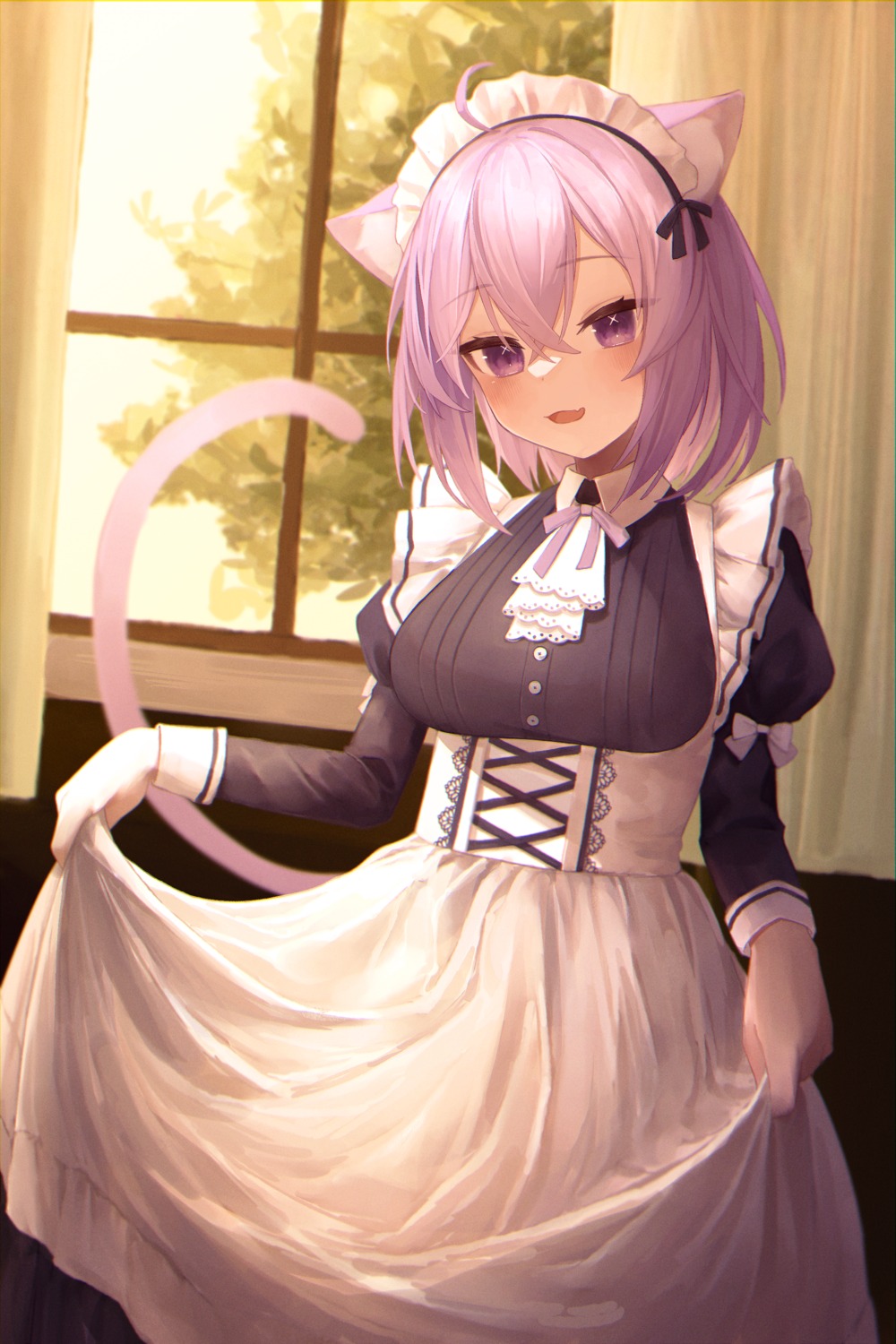 animal_ears hololive hololive_gamers maid nanome_to nekomata_okayu nekomimi skirt_lift tail