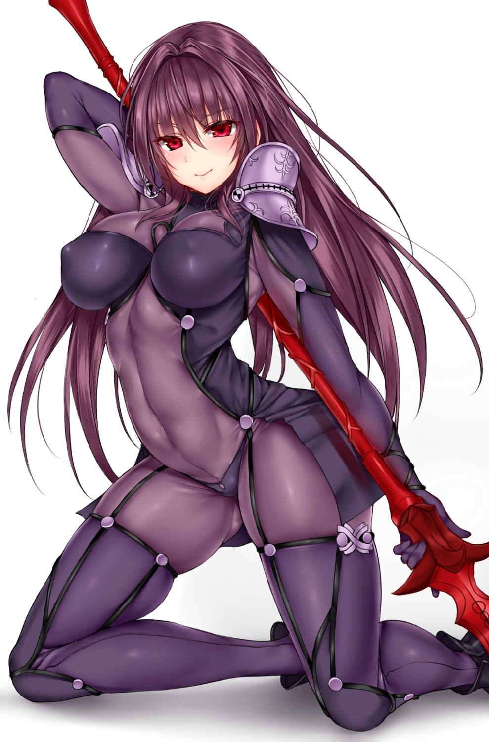 armor blue_gk bodysuit erect_nipples fate/grand_order scathach_(fate/grand_order) weapon