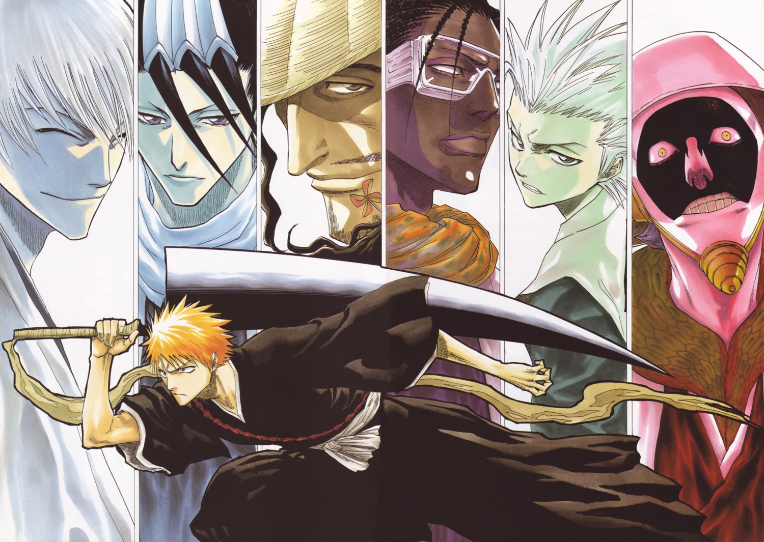 bleach hitsugaya_toushirou ichimaru_gin kaname_tousen kubo_tite kuchiki_byakuya kurosaki_ichigo kurotsuchi_mayuri male shunsui_kyouraku