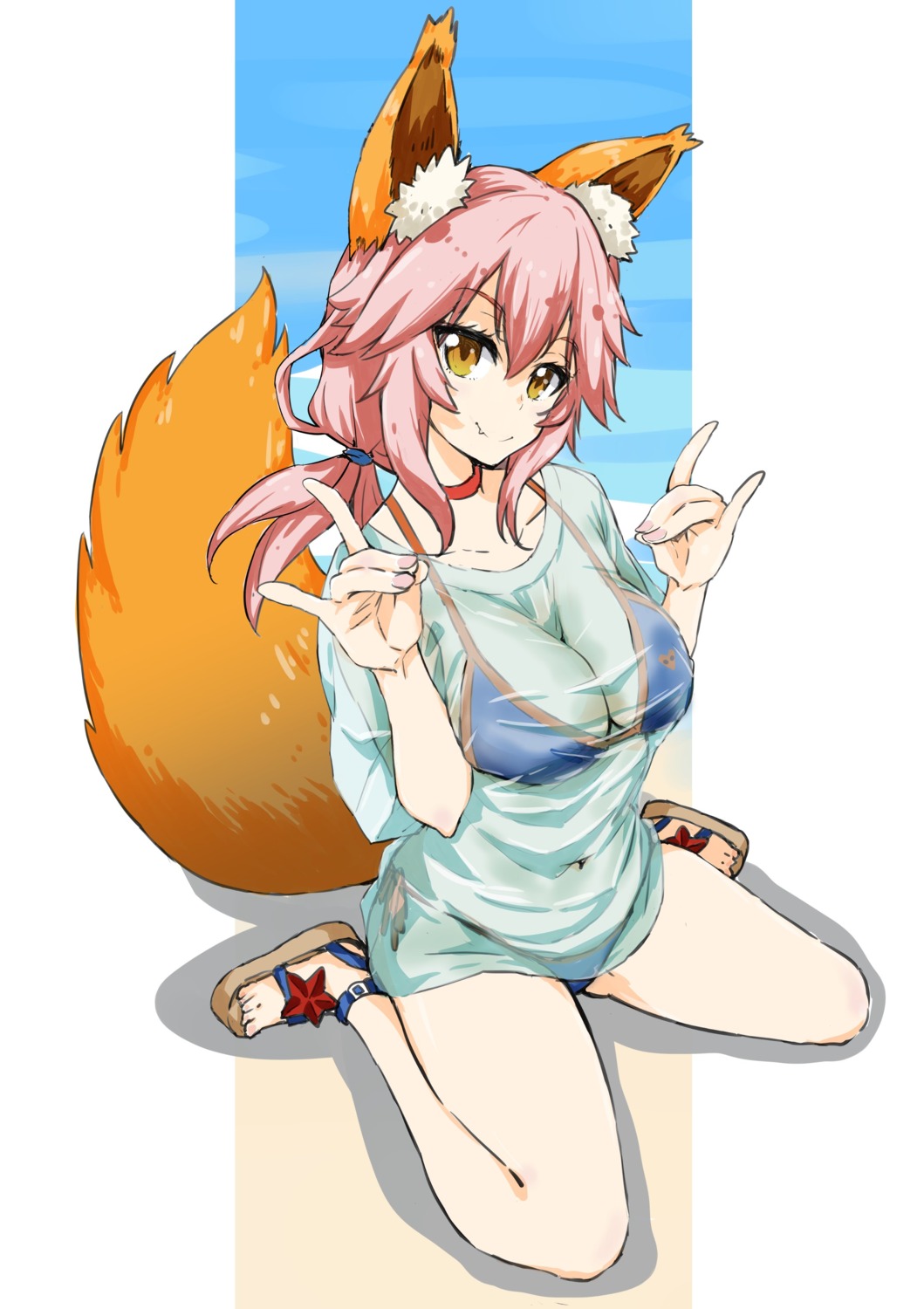 animal_ears bikini fate/extra fate/grand_order fate/stay_night see_through swimsuits tail takata_koutarou tamamo_no_mae