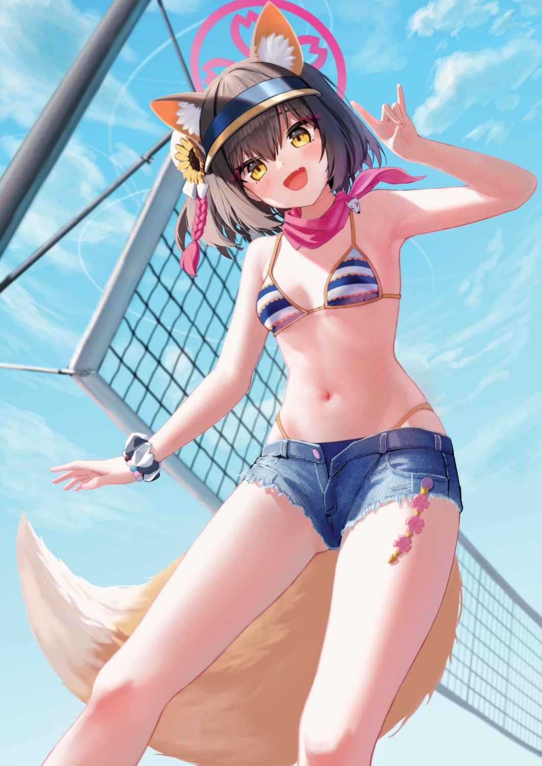 animal_ears bikini blue_archive halo kitsune kuda_izuna supersugar swimsuits tail torn_clothes