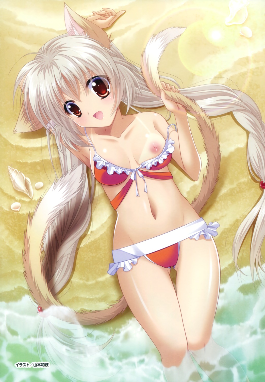 animal_ears ayakashi_sange bikini breasts debonosu nekomimi nipples swimsuits tail tan_lines wet yamamoto_kazue