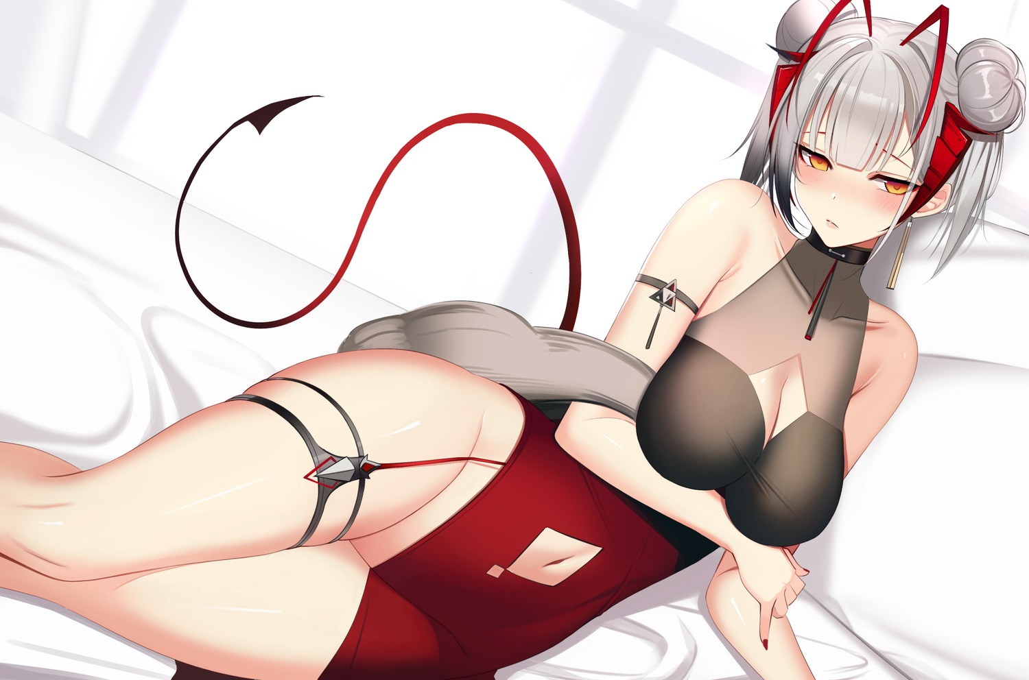 arknights ateoyh chinadress garter horns no_bra nopan see_through tail w_(arknights)