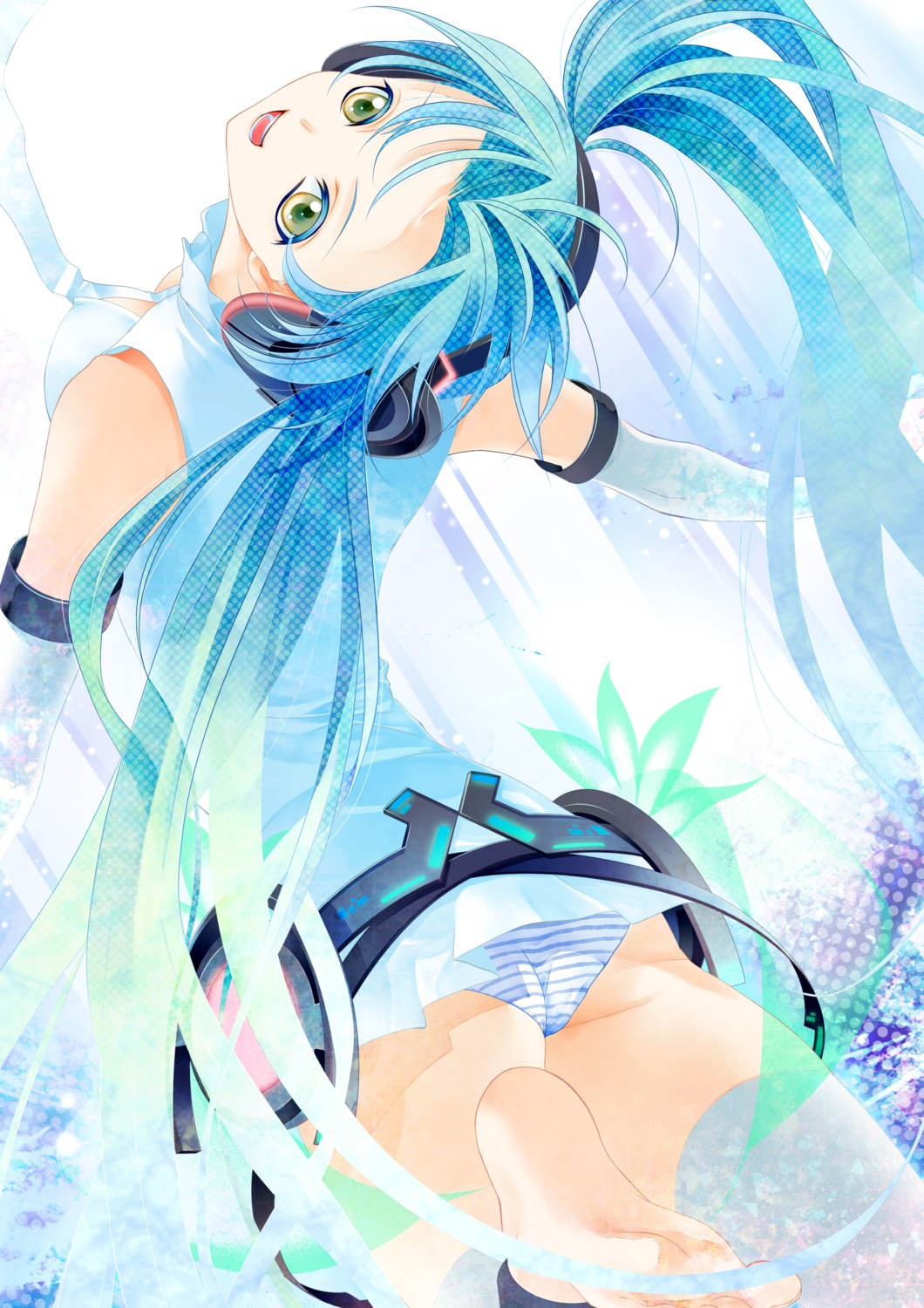 hatsune_miku headphones miku_append nyankichi pantsu shimapan vocaloid vocaloid_append