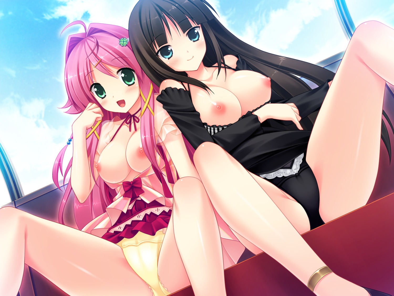 awashima_akane bra breasts game_cg mecha_con! narusawa_sora nipples onomatope* pantsu sakurajima_moe